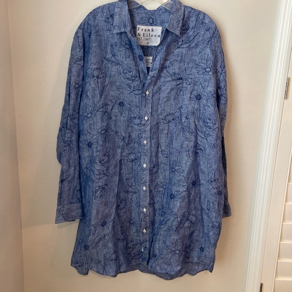 Frank & Eileen MARY Classic Linen Shirt Dress in Blue Tropical Print - Picture 3 of 8